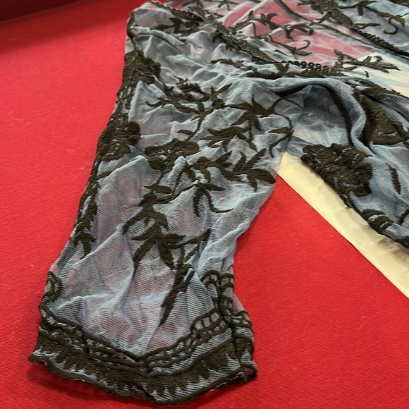 Lane Bryant Blue black Floral Embroidered MESH DUSTER JACKET Open Front Robe 18 - Picture 9 of 16